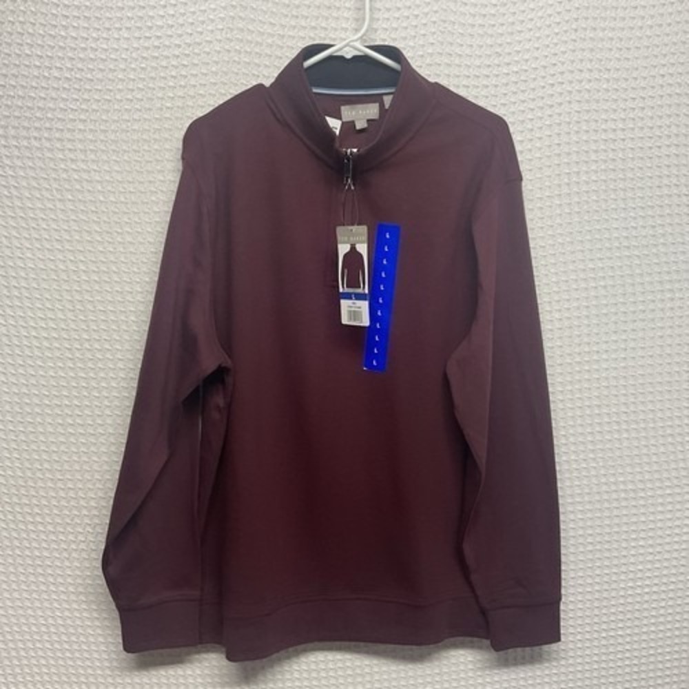 NWT Ted Baker Burgundy Textured Long Sleeve 1/4 Zip MockNeck Sweater Men L India